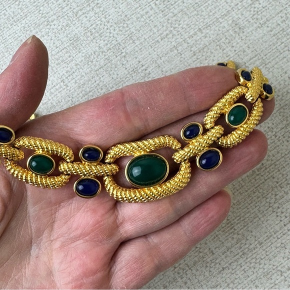 Vintage Byzantine style Mogul Gold Tone CH Carolina Herrera Statement Necklace - Picture 8 of 10